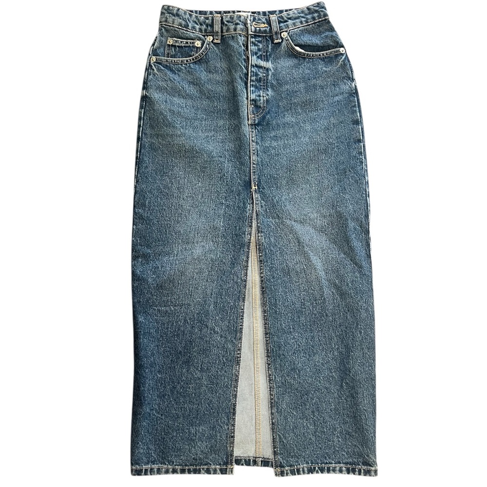 Zara Denim Maxi Skirt with Front Slit